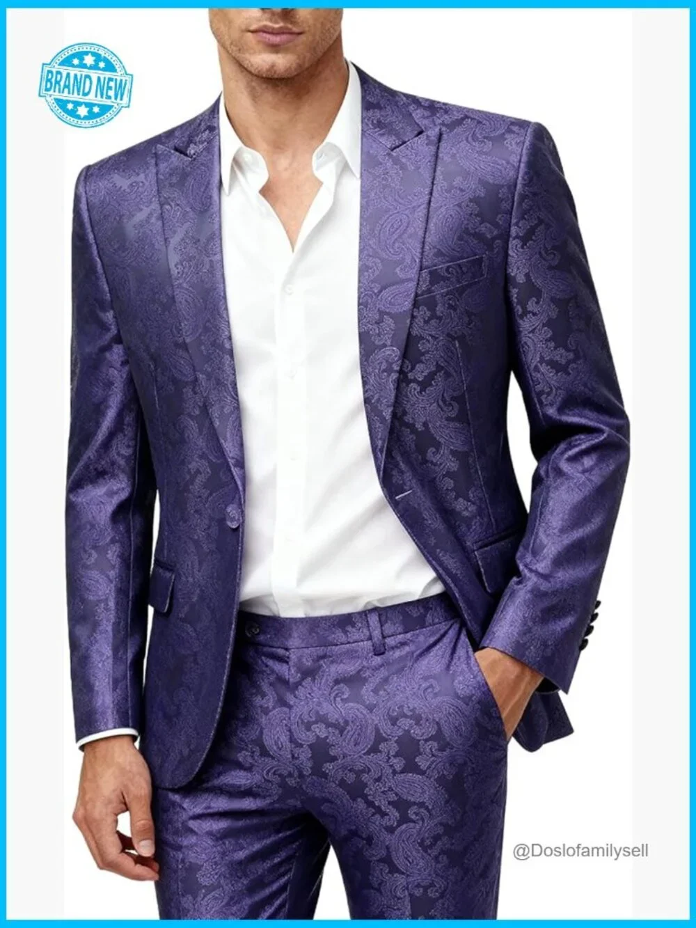 Paisley Pattern Dress Suit Set Elegant One Button Blazer Pants Wedding Party